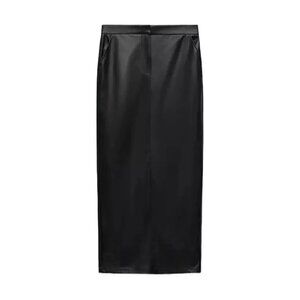 ZARA BLACK FAUX LEATHER MIDI SKIRT